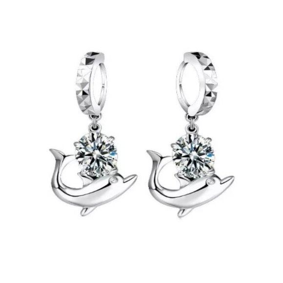 💎 Cute Dolphin 925 Sterling Silver Bundle Necklace Earrings Pendant - Picture 3 of 4